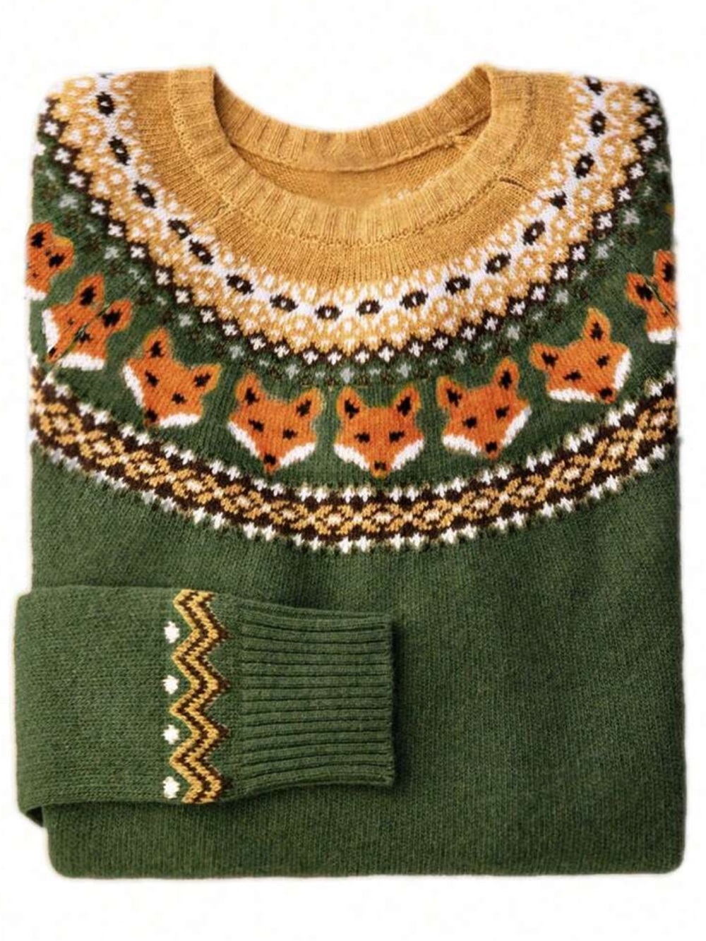 Fox 🦊 Fair Isle Crewneck Green Sweater